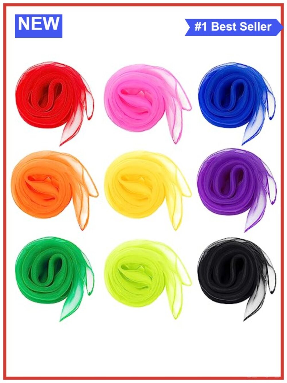 9 Pcs Chiffon Scarf Set 27.6 Inch Square Solid Color Bandana Handkerchief